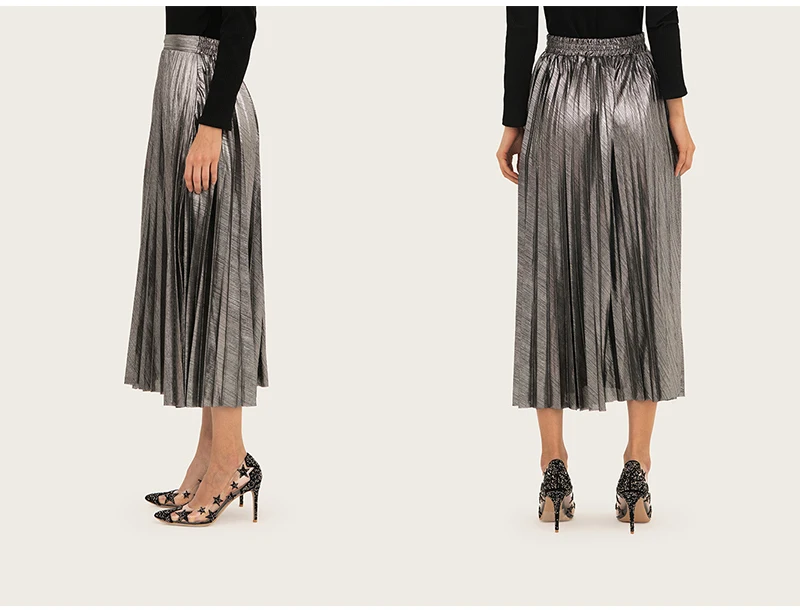 Lossky Pleated Skirt Women Autumn Winter A Line Korean High Waist Ladies Long Black Big Swing Midi Skirts Clothes High Street