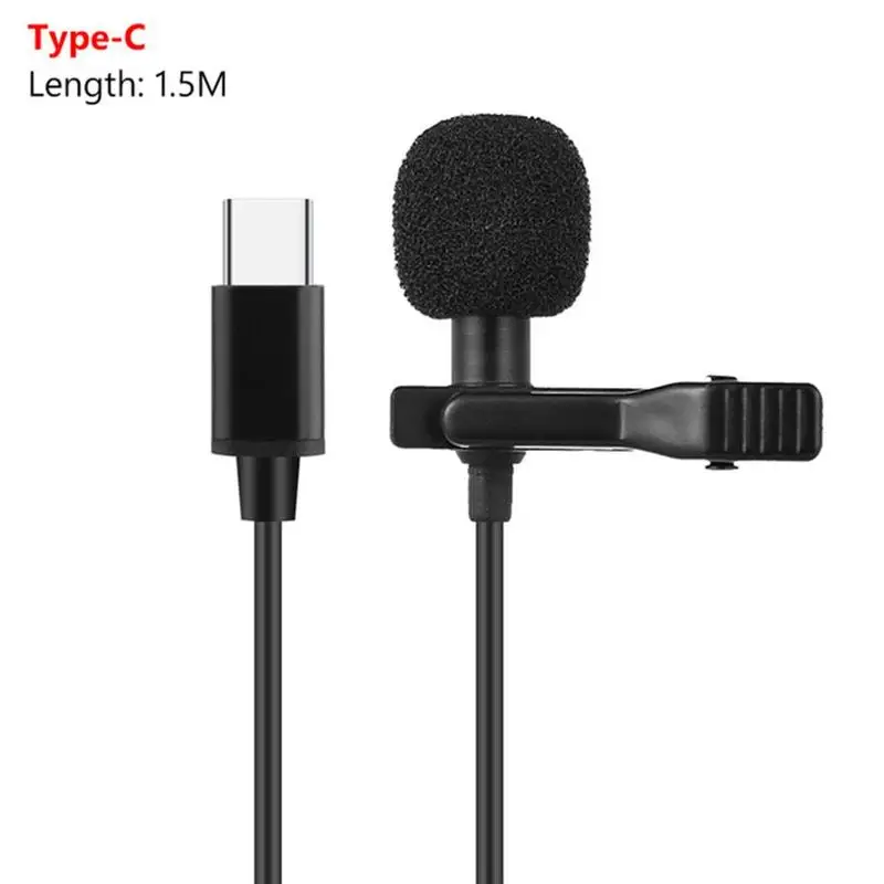 Mini micrófono portátil USB tipo C, 3,5mm, pinza de condensador en la solapa, Lavalier, con cable, Mikrofo/Microfon, para teléfono, portátil, 1,5 m