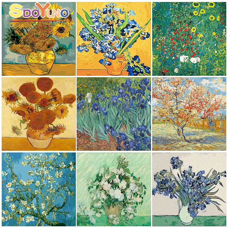 

DIY Coloring by Numbers Van Gogh Paintings Kinds Of Sunflowers Impression Irises Pictures Paints by Numbers Home Decor Gifts