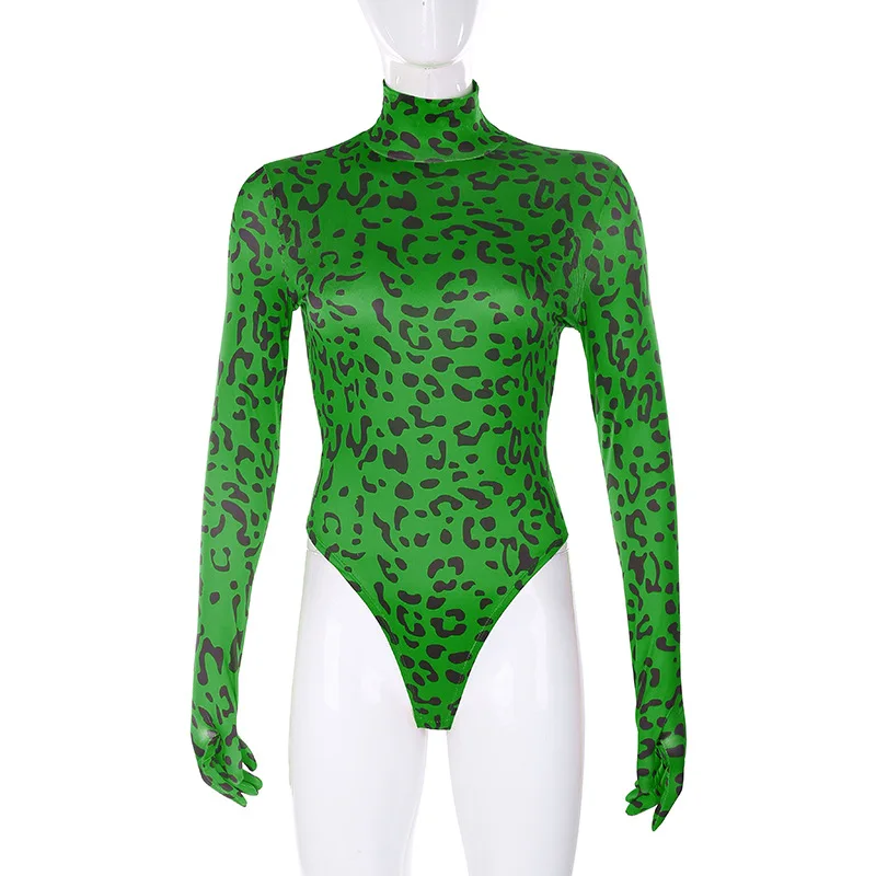 Green Wuhaobo, Леопардовый принт, длинный рукав, сексуальный боди, женская мода, водолазка, облегающий зимний женский комбинезон, Повседневный, женский, боди, Топ - Цвет: Green