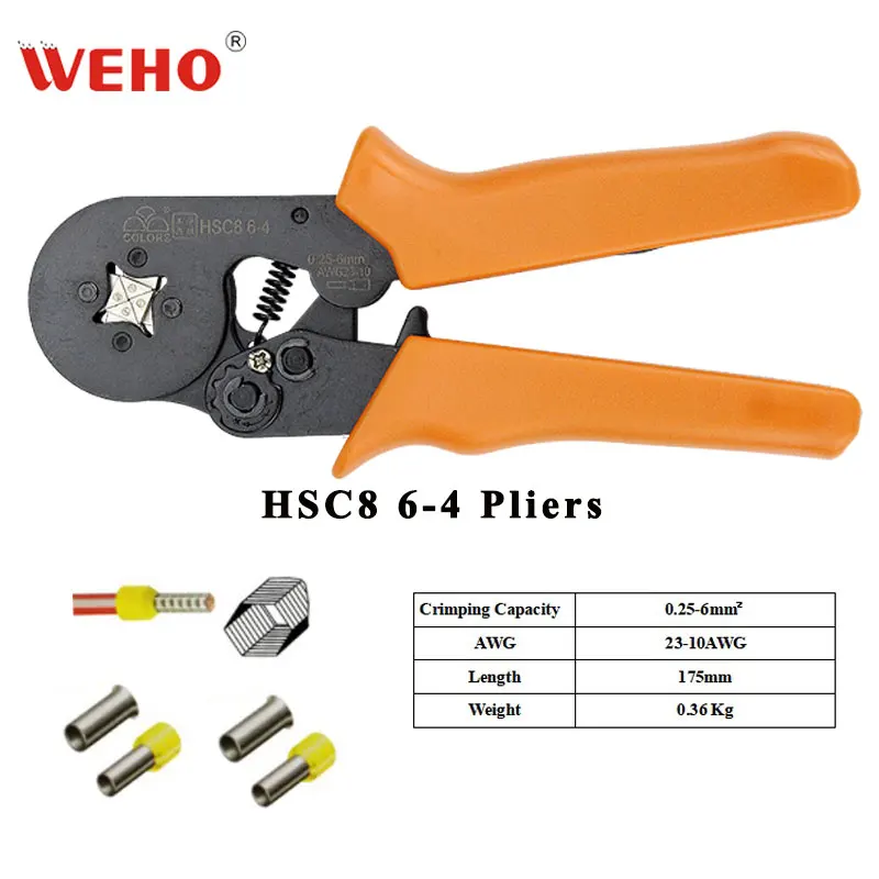 

HSC8 6-4 SELF-ADJUSTABLE MINI-TYPE CRIMPING PLIER 0.25-6mm2 23-10AWG straight Crimping Hand Tools Wire Connector HSC8 Tools set