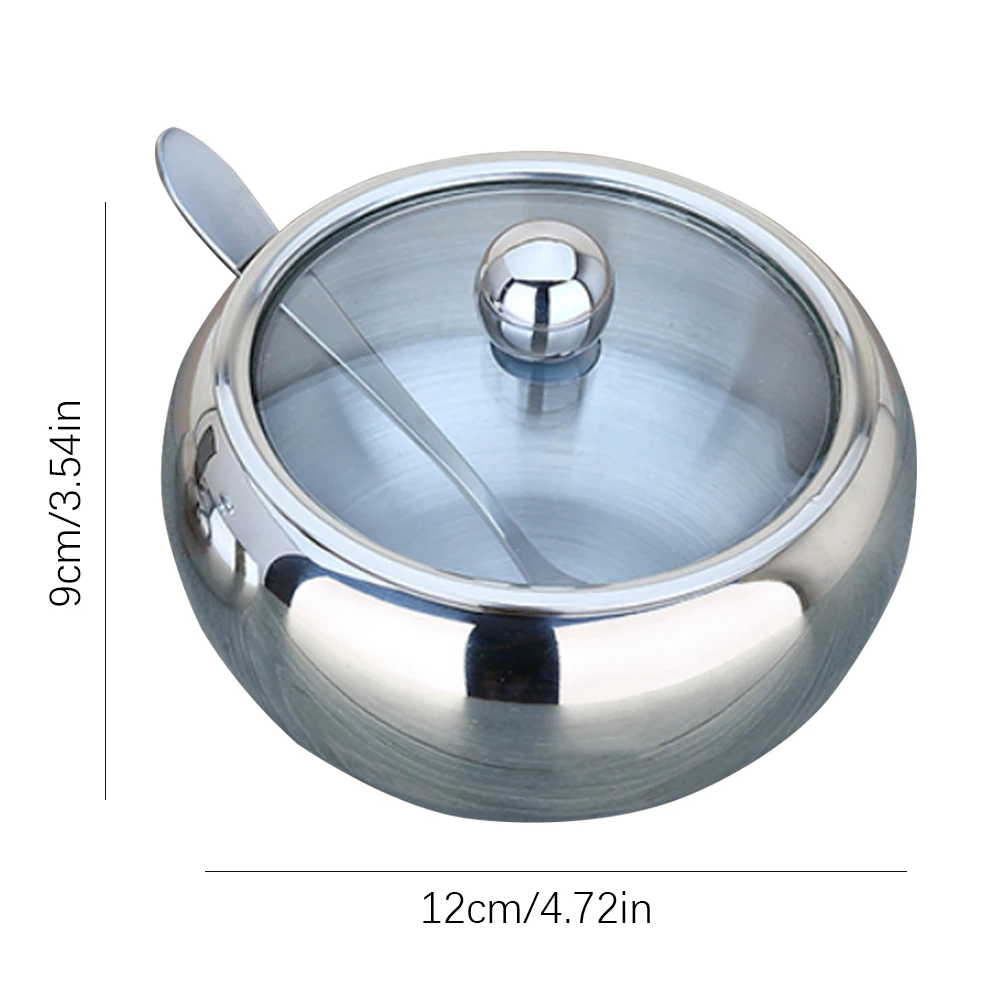 Seasoning Tank + Spoon /Set Household Thicker Stainless Steel tank Coffee Jam Lid Salt Spoon Bowl Sugar Box Kitchen Cooking Tool