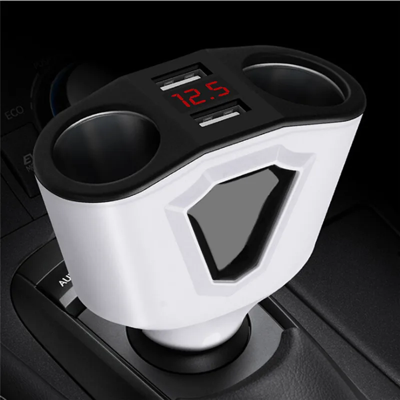 Белый DC 12V автомобильный ЖК-прикуриватель разветвитель двойной USB зарядное устройство адаптер питания - Название цвета: Белый