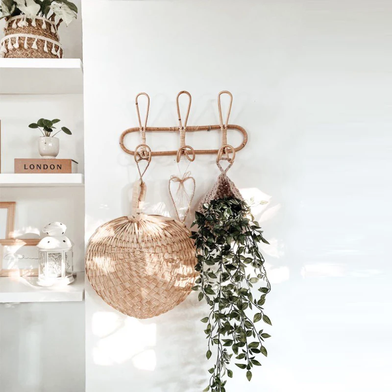 Rattan Wand Haken Kinder Kleidungs Stücke Organizer Rack Kleidung Hut P7T9