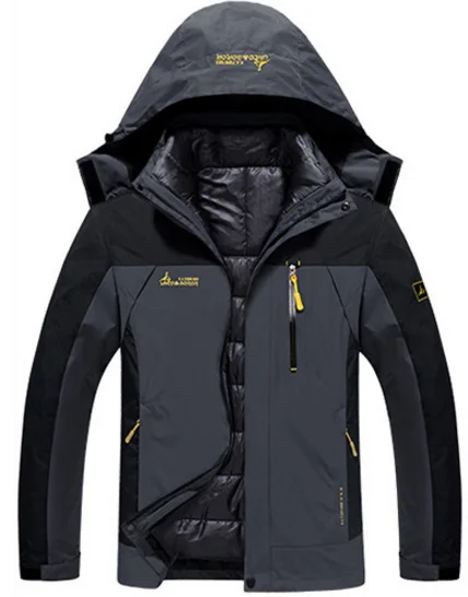 Серый TRVLWEGO Oversized Men Winter Waterproof Fish Trekking Skiing Jackets Hiking Camp Climb Warm Down Jackets 3 in 1 Outdoor 6XL - Цвет: Серый
