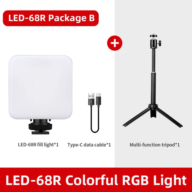6W Mini RGB LED Video Light with Tripod 2700K-6500K On Camera Fill Light Photography Lighting For Tiktok Vlog Light lamp Yellow