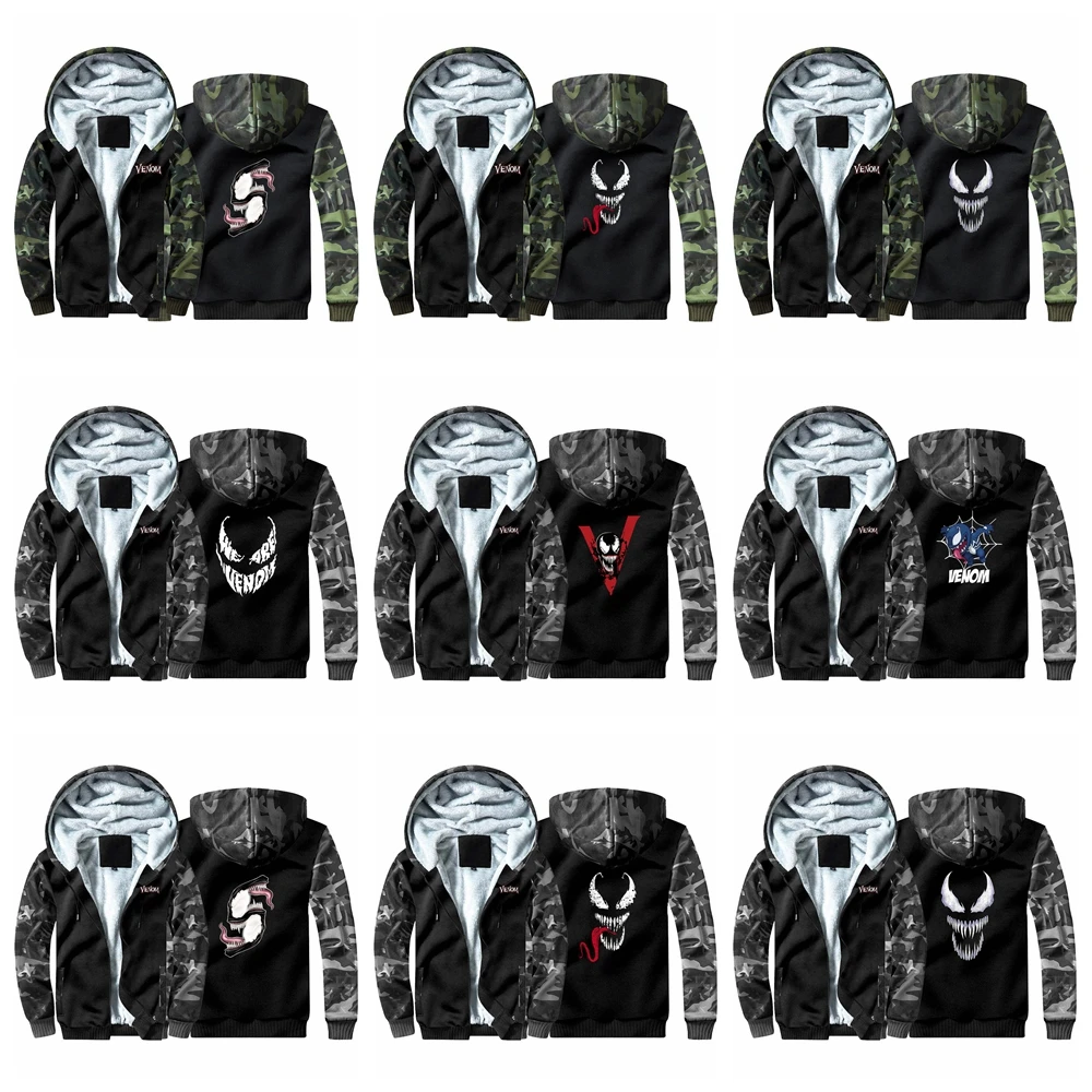 Новая камуфляжная толстовка с капюшоном Venom, зимняя утепленная куртка с капюшоном, костюм для косплея, теплая одежда для мужчин и женщин