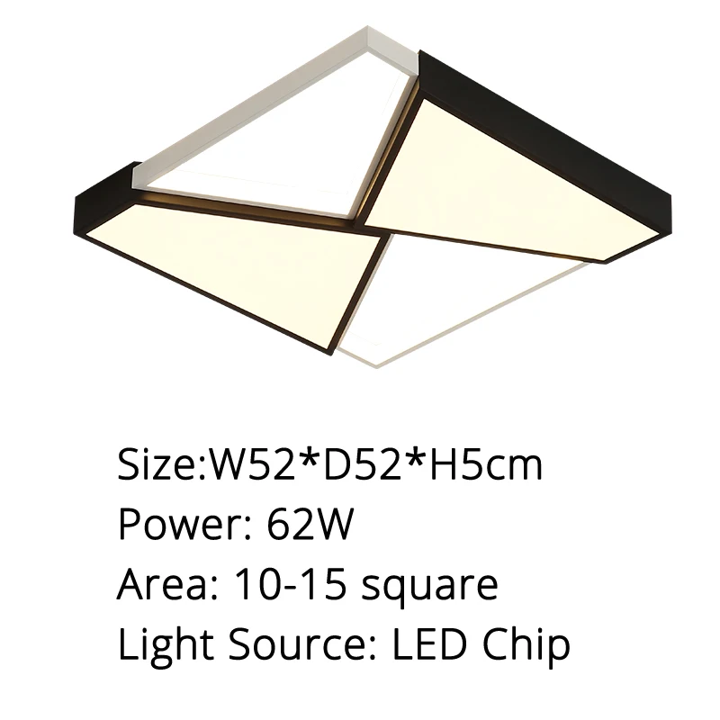 square 52x52x5cm Современные светодиодные потолочные лампы для гостиной, светодиодные светильники для спальни, домашний потолочный светильник, AC90-265v, белый/черный цвет - Цвет абажура: square 52x52x5cm