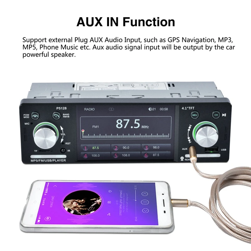 Новинка 4,1 дюймов, автомагнитола Tft Lcd 1080P с подсветкой, цветной Iso порт, Bluetooth, Mp5 плеер, поддержка Am/Fm/Rds, камера заднего вида