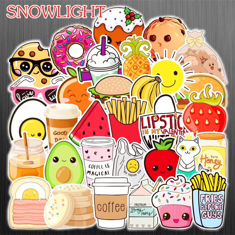 100pcs/set Ice Cream Hamburger Food Cartoon Stickers For Kids Toys Scrapbook Bicycle Car Skateboard Snowboard Laptop Luggage