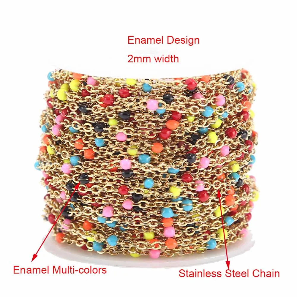 Gold Multi color 4 метра золотые цепочки из нержавеющей стали для ювелирных изделий DIY эмалированный овальный шар цепочка из бисера для женщин ожерелье Браслеты ножной браслет - Цвет: Gold Multi color