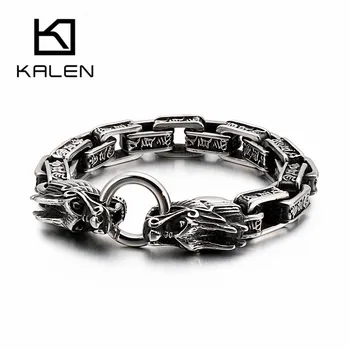 

Punk Animal Dragon Charm Bracelet Men 22cm Stainless Steel Box Chain Armband Jewellry Accessories 2020
