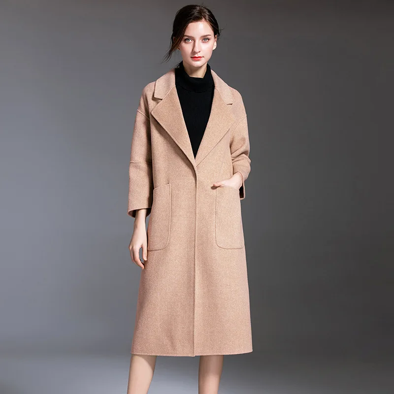 Elifashion новое осеннее и зимнее двустороннее шерстяное пальто для женщин средней длины с воротником с лацканами шерстяное пальто мода для женщин 2 цвета