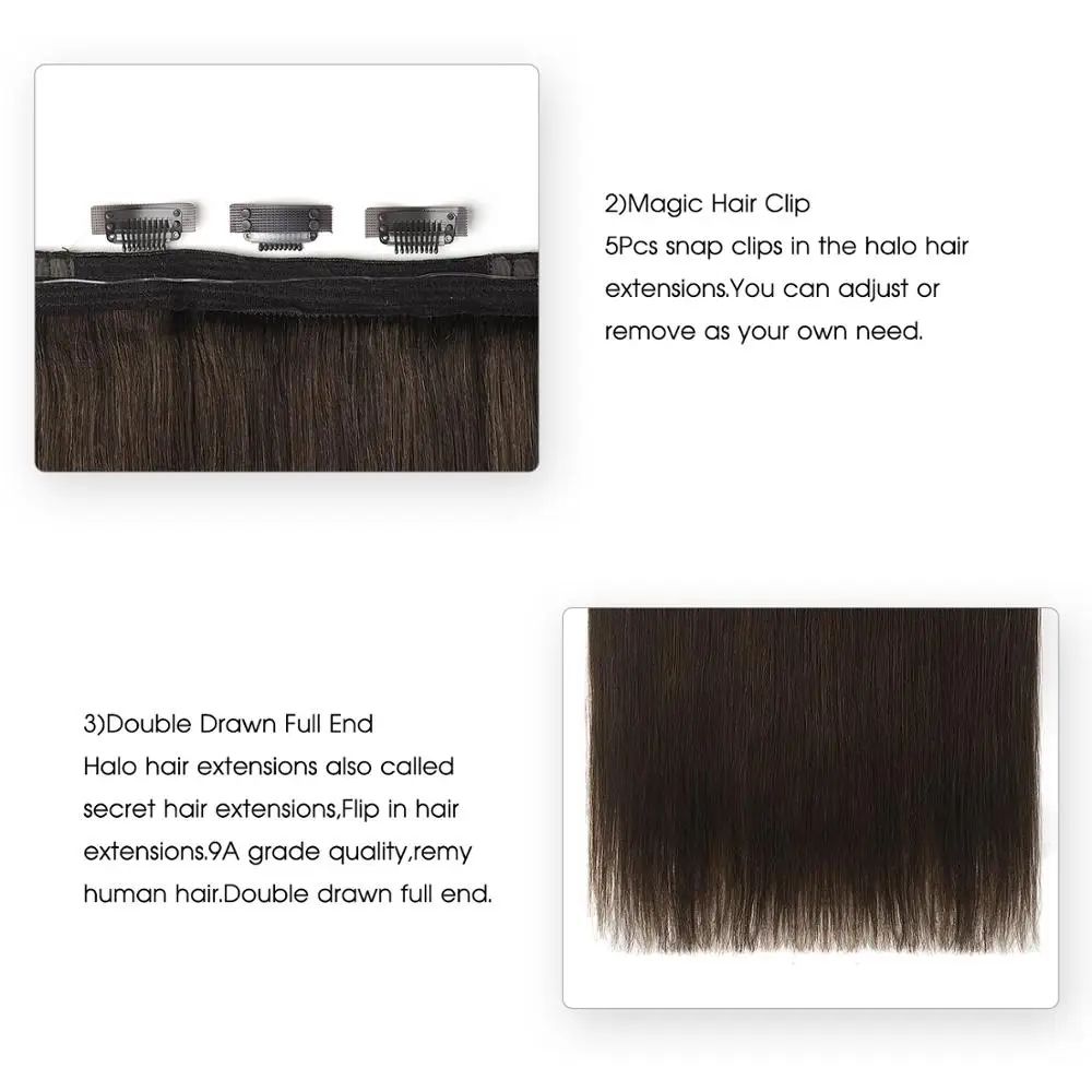 Vlasy 20'' 100g/pc Halo Clip In Hair Straight Remy Invisible Wire Flip In Hair Extensions 1pc/set 3 Clips On Hair
