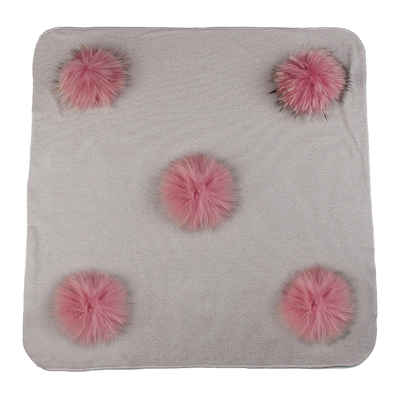 khaki skin pink Теплые хлопковые пеленки для новорожденных и детей постарше, одеяло для сна с натуральным мехом, одноцветные постельные пеленки с помпоном - Цвет: khaki skin pink