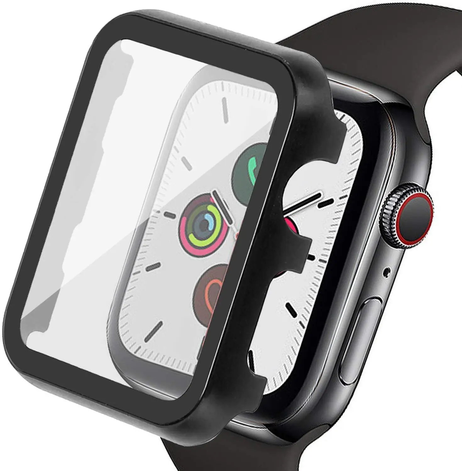 Металлический Чехол 44 мм 40 мм для Apple Watch 5 Защита экрана против царапин Закаленное стекло для iWatch серии 4 3 2 1 42 мм 38 мм - Цвет: Black
