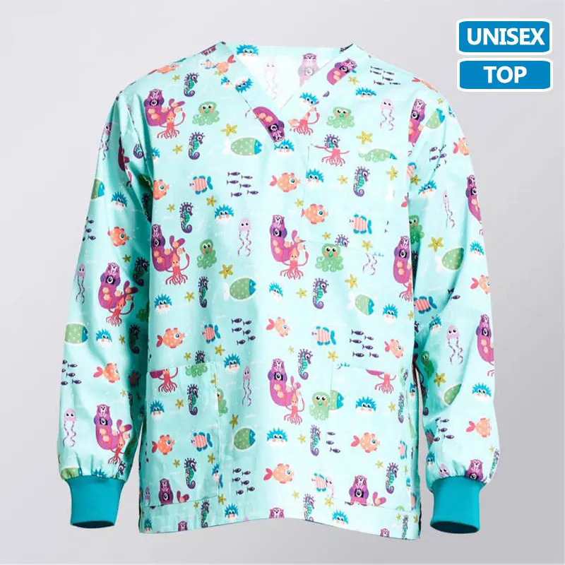 Medical Scrubs ANNO Hospital Autumn Winter Medical Scrubs Tops Long Sleeves Print Nursing Uniform