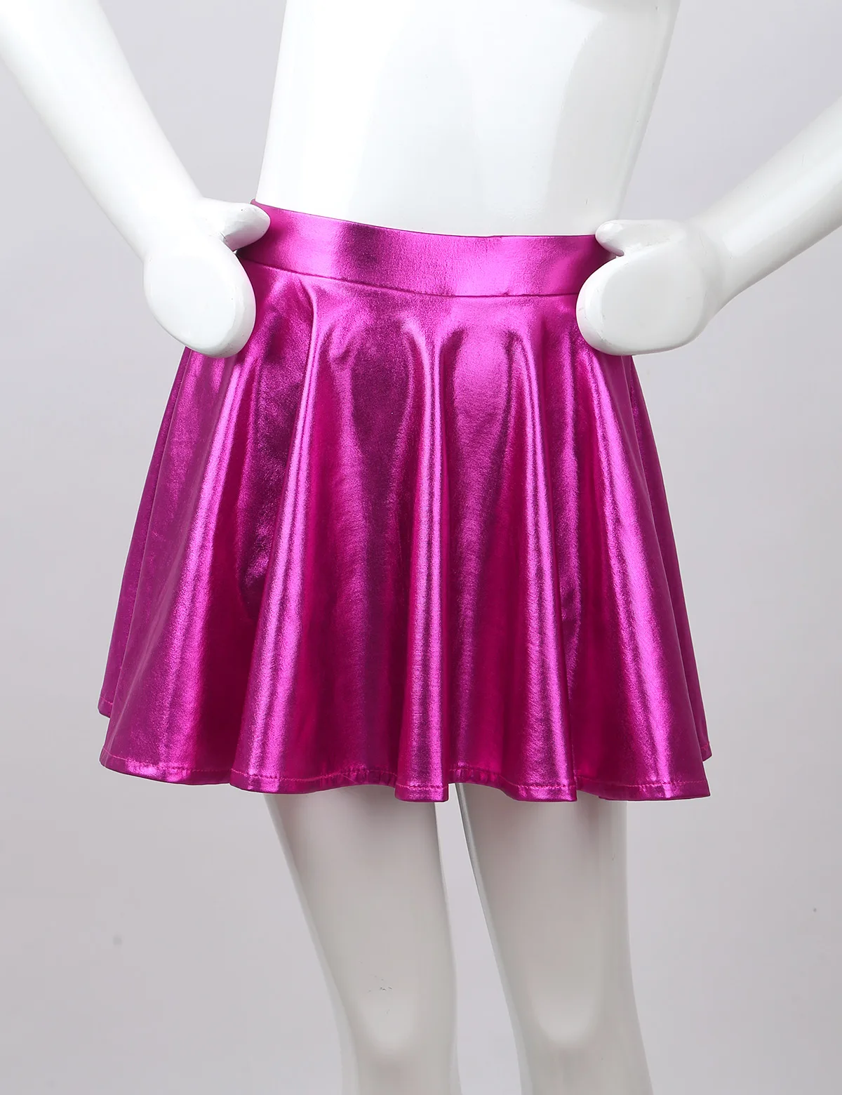 Metallic Dance Skirt for Girls Flared Pleated A-Line Mini Skater