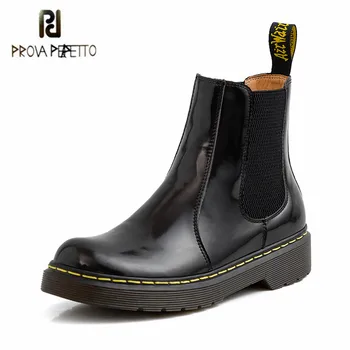 

Prova Perfetto Fashion Ankle Boots For Women Thick Bottom Round Toe Genuine Leather Black Plush Party Outdoors Botas Feminina