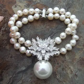 

H121211 8" 2 Strands Pearl Sea Shell Pearl Bracelet