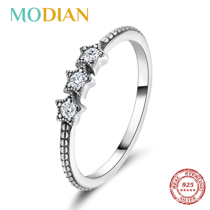 Modian 100% Real 925 Sterling Silver Vintage Stars Clear CZ Stackable Finger Ring For Women Charm Fashion Fine Jewelry Bijoux | Украшения и