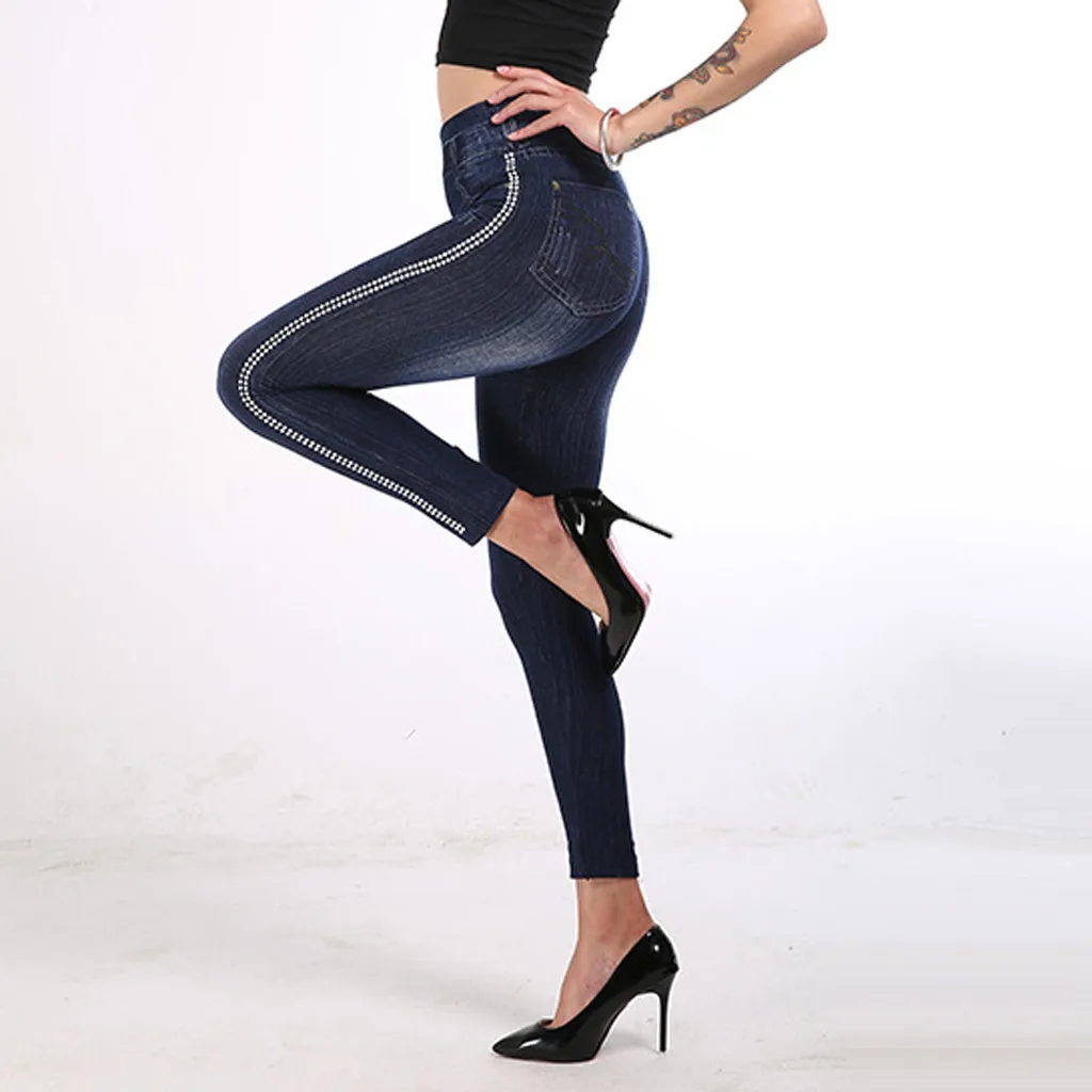 Модные женские леггинсы, женские джинсы с принтом, обтягивающие штаны с подтяжками, одежда Polainas L511