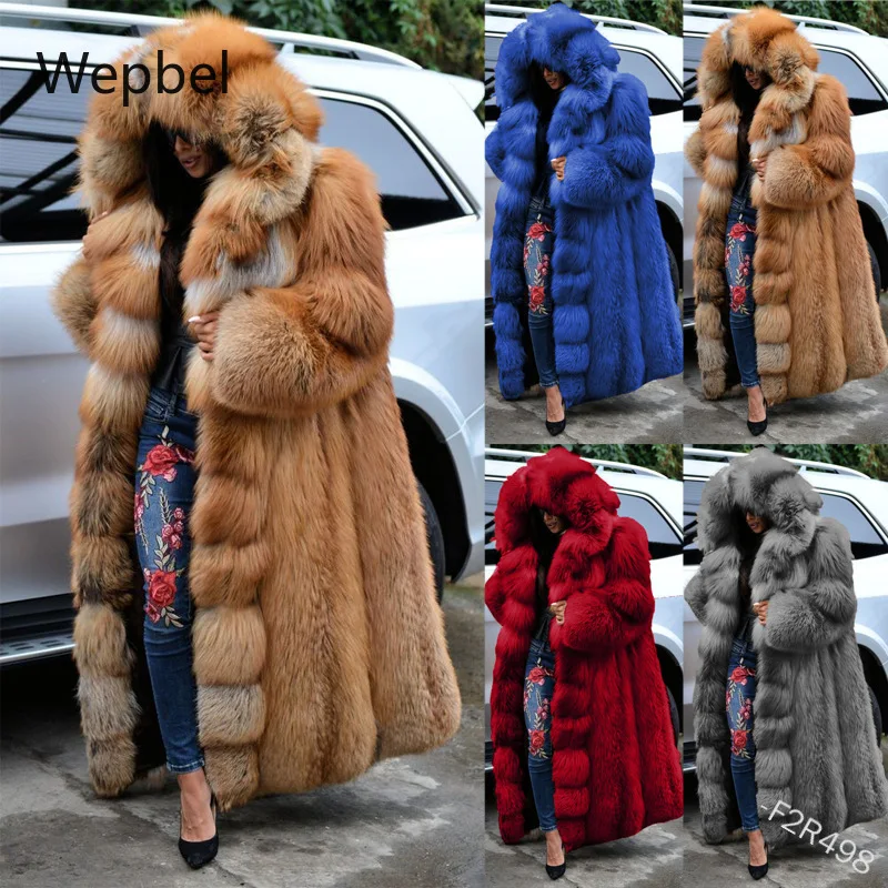 WEPBEL Winter Exta-Long Faux Fur Outwear Plus Size