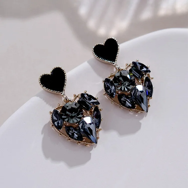 Trendy Crystal Love Heart Dangle Earrings For Women Sweet Fashion Jewelry dangle earrings crystal earrings