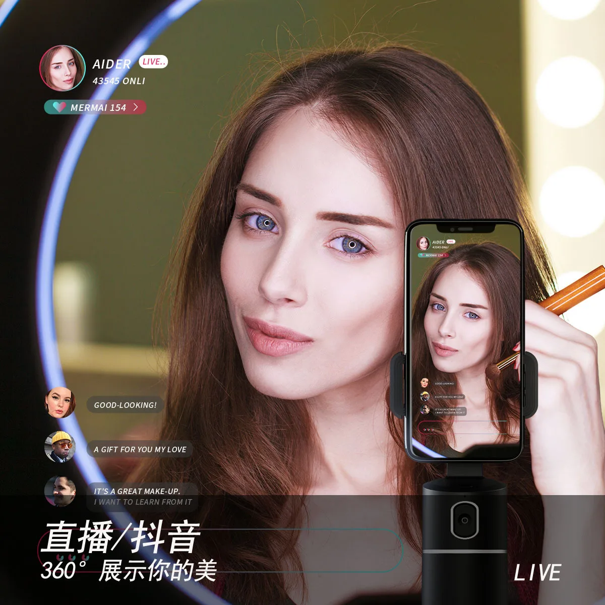 

AI Smart Phone PTZ 360-degree Follow-up VLOG Video Photography Live Support Tripod Handheld Stabilizer