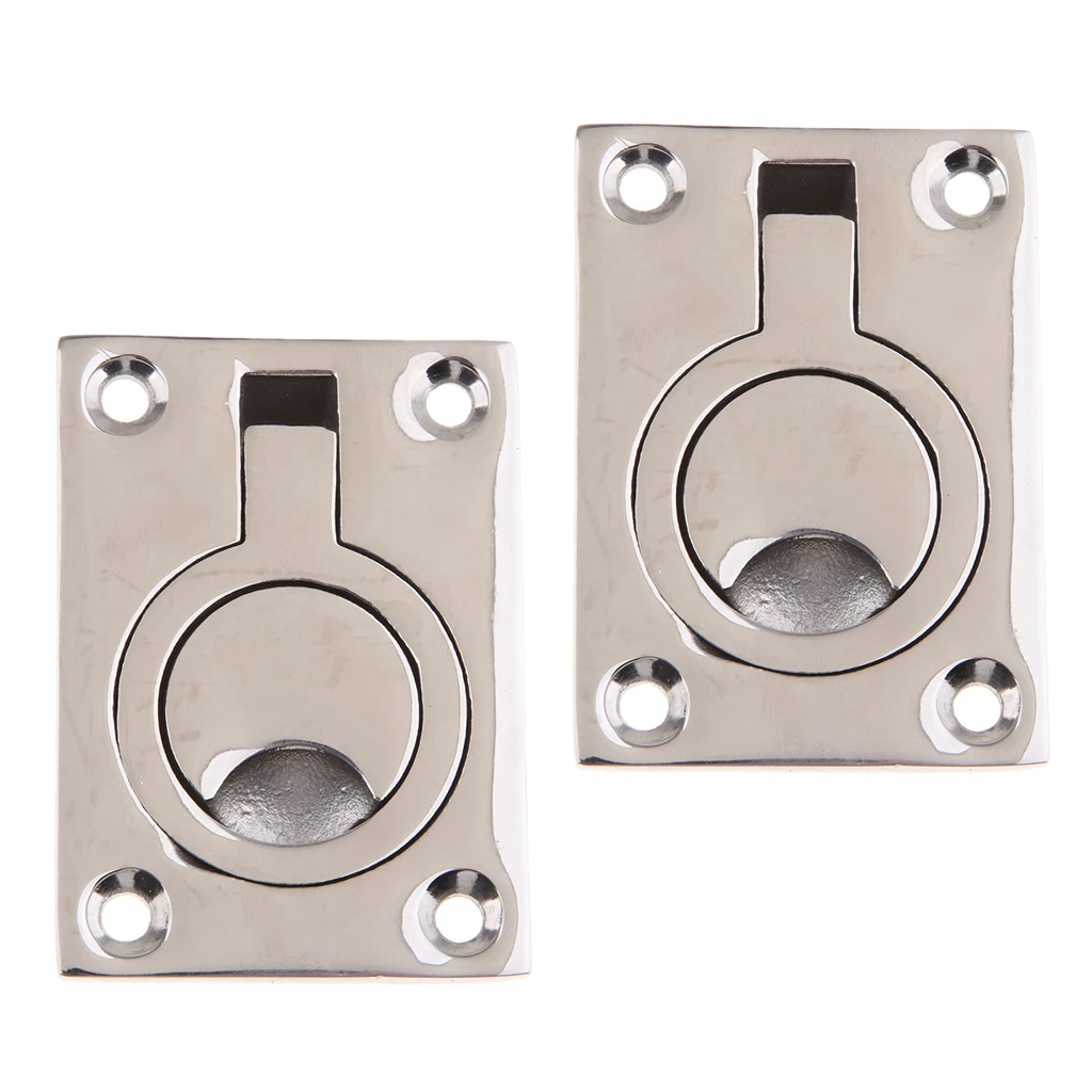 2pcs Silver Floor Latch - 316 Stainless Steel Ring Pull Handle Marine Lifting Handle, 63 x 44mm, for Boat Yacht Marine
