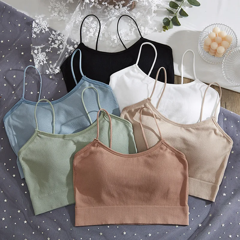 Seamless Bras Tube Top Underwear Streetwear Sleeveless Strappy Sports Women Crop Tops Bandeau Bra Removable Pad