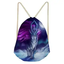 Хаоюань Для женщин сумки на завязках из мультфильма "Fantasy Wolf" с узором пляжная обувь карманами модная одежда для маленьких мальчиков и девочек мини дорожные сумки Органайзер