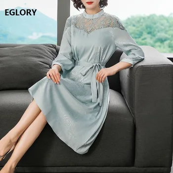 

High Quality Brand Spring Dress 2020 Fashion Style Women Crochet Lace Patchwork Lurex Flower Print Elegant Blue Pink Dress XXL