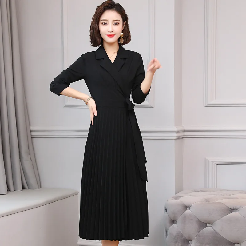 

2019 Autumn Western Style Fashion And Personality Versatile by Age Comfortable Pleated Explicit Thin Long feng yi qun