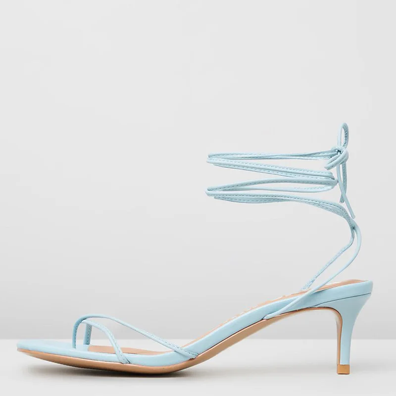 Черная кольцевая подвязанная Лодыжка, на высоком каблуке, на шпильке, с квадратным разрезом, сандалии качественные женские туфли, большие размеры 15, 16, бледно-голубые, Shofoo - Цвет: Pale Blue Sandals