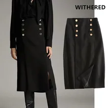 Увядшая английская винтажная Офисная женская элегантная двубортная прямая юбка миди Женская faldas mujer moda Длинная женская юбка