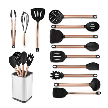 

Heat Resistant Kitchen Utensil Silicone Cooking Utensils Set with Stainless Steel Handle Great Kitchen Tools for Gift