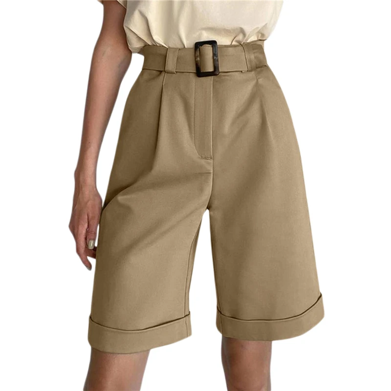 Women Fashion Casual Shorts Summer Beach Clothes High Waist Wide Leg Solid Color Loose Fit Bermuda Cargo Shorts with Pockets lululemon shorts Shorts