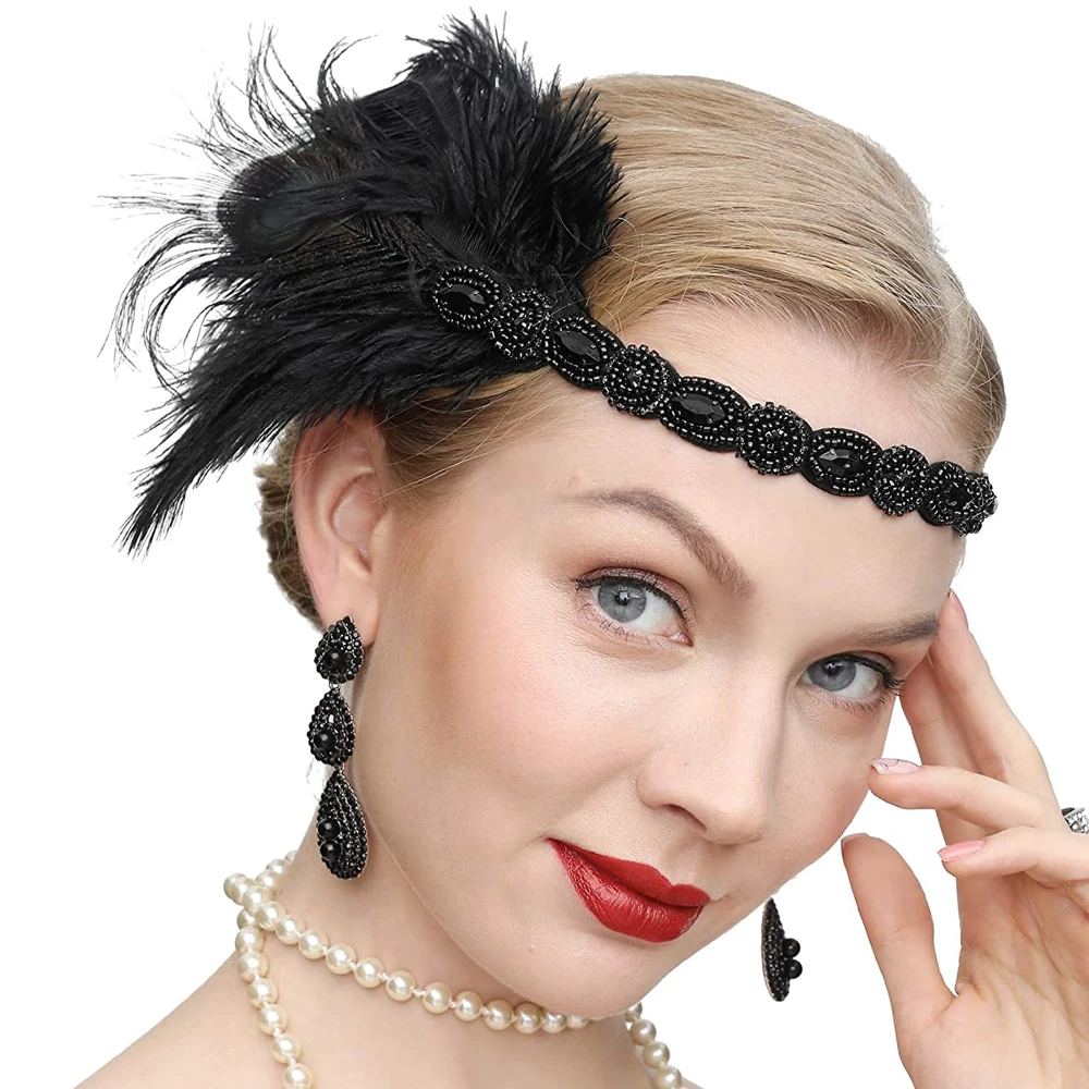 thumbnail image 2 of 1920s Flapper Headpiece - Pearl Gatsby Headband Roaring 20s Hair Accessory 2 of 11