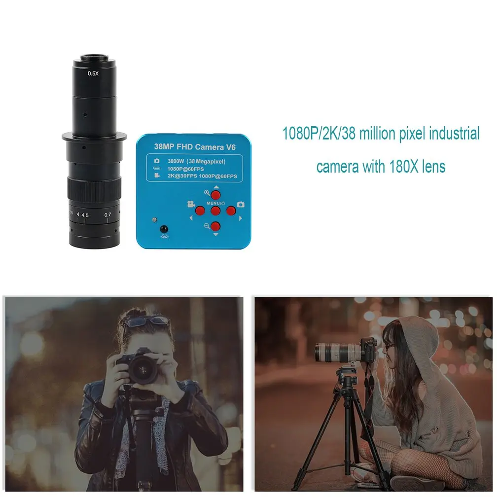 38MP 1080P 60FPS 2K HDMI USB промышленный электронный цифровой видео микроскоп камера 100X 180X 300X C-mount объектив