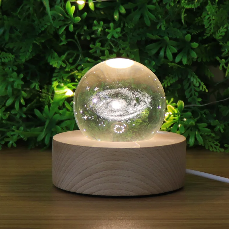 New 6cm 3D Engraved Galaxy solar system Crystal lamp USB night light luminous Craft Glass Home office table Decor lamp Gift