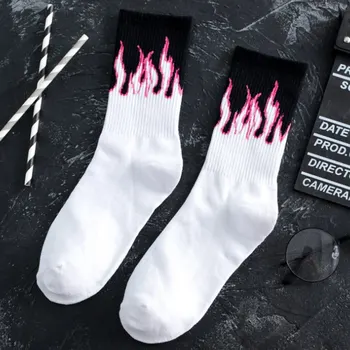 

Men Cotton Socks Casual Breathable Skateboard Socks Men Flame Print Mid-tube Sock K2