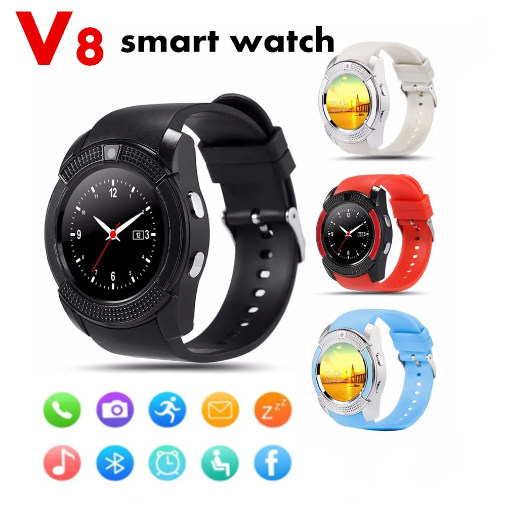 

V8 Men Smart Watch Bluetooth touch Screen Android Fashion Sports Men and Women Smartwatch With Camera SIM card slot Watch