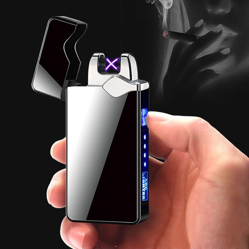 Двойные дуги ветрозащитные металлические зажигалки USB курительная электрическая зажигалка металлические ветрозащитные USB Электрические перезаряжаемые электронные зажигалки