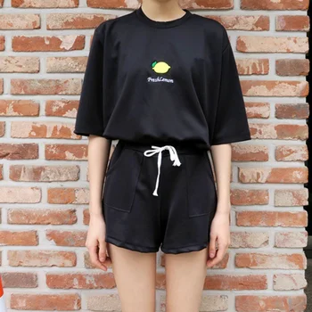 

Summer Women Set Cartoon Pattern Two Piece Set O-Neck TopShorts Slim Plus Size Women Sets 2018est New Vcqy