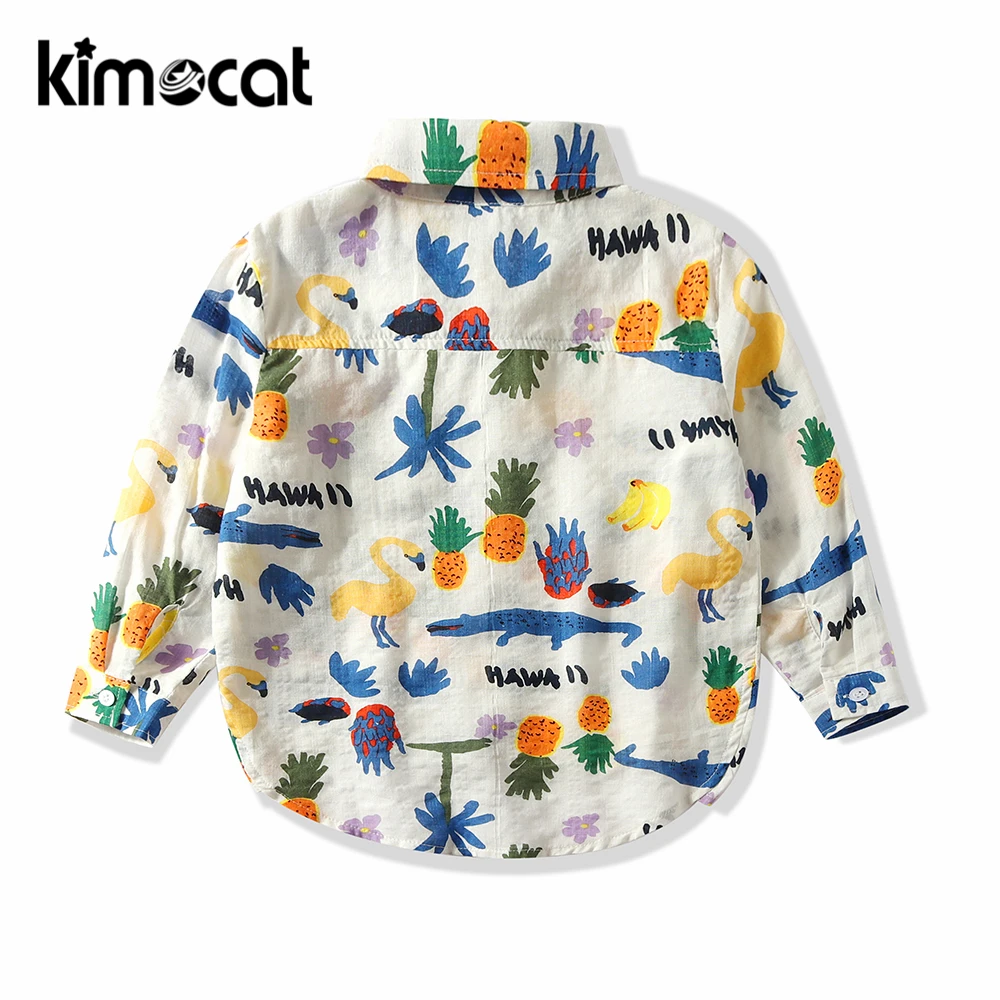 Kimocat/Одежда для маленьких мальчиков; хлопковая рубашка с длинными рукавами и принтом с героями мультфильмов для мальчиков; красивые топы для джентльменов; детская одежда для малышей