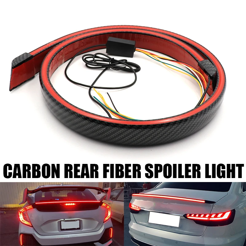 

Universal Carbon Fiber Multifunction Trunk Spoilers LED Light Strip 120cm Car Exterior Rear Spoiler Turn Signal Brake Lamp