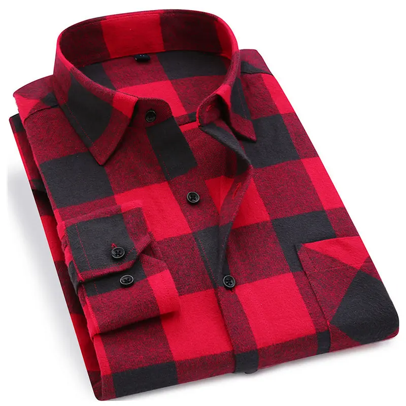 Мужская Фланелевая рубашка в клетку 100% хлопок весенне-осенняя Повседневная с