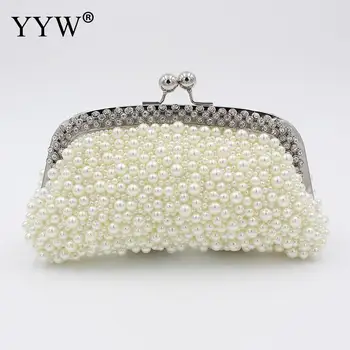 

Pearl Bead Rhinestone Womens Evening Clutch Bag Fashion Wedding Purse Cream Prom For Banquet Luxury White Elegant Cluthes Bag