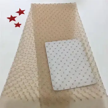 

Newly Designed New African Fabric New Handmade Beads 5 Color Sequin Embroidered Lace Tulle Fabric Hot Sale Dress